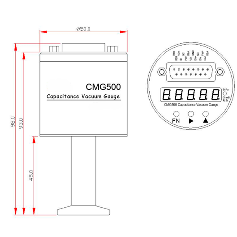 Габариты емкостного мембранного вакуумметра CMG500