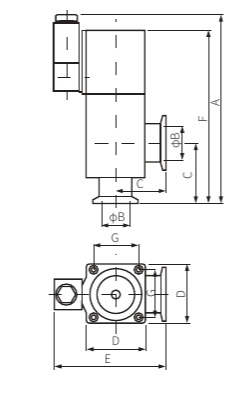 Клапан KF50 электромагнитный угловой (алюминий, сильф. упл.)