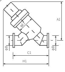 Клапан KF50 пневматический угловой - 45 гр. (нерж. сталь, сильф. упл.)  