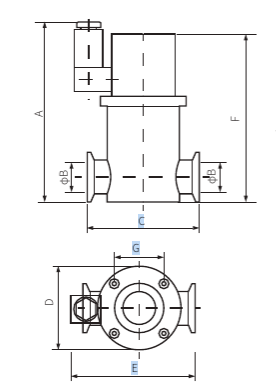 Клапан KF25 пневматический прямой - 90 гр. (нерж. сталь, сильф. упл.) 