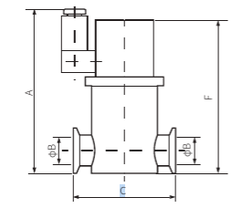 Клапан KF50 пневматический прямой - 90 гр. (нерж. сталь, фторкаучук упл.)   