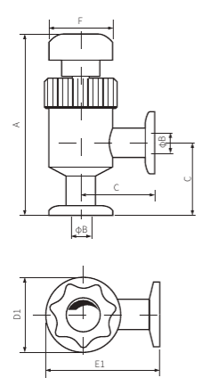 Клапан KF6 ручной угловой(нерж. сталь, сильф. упл.)   